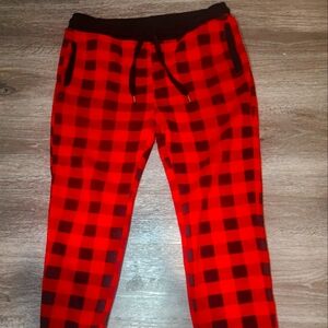 Bleecker & Mercer Joggers Red Plaid Slim Fit Sweatpants Men’s Size XL Red Black